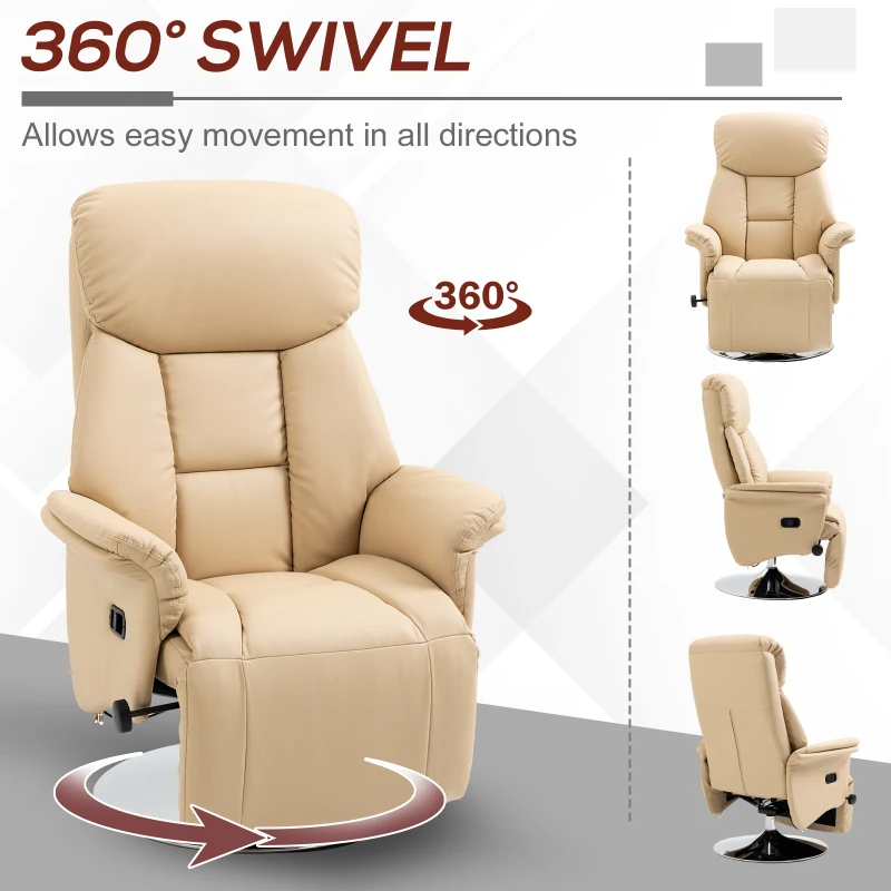 HOMCOM Relaxfauteuil met liegefunctie, kunstleer, voetensteun, 78 x 80 x 109 cm, beige(m-5)