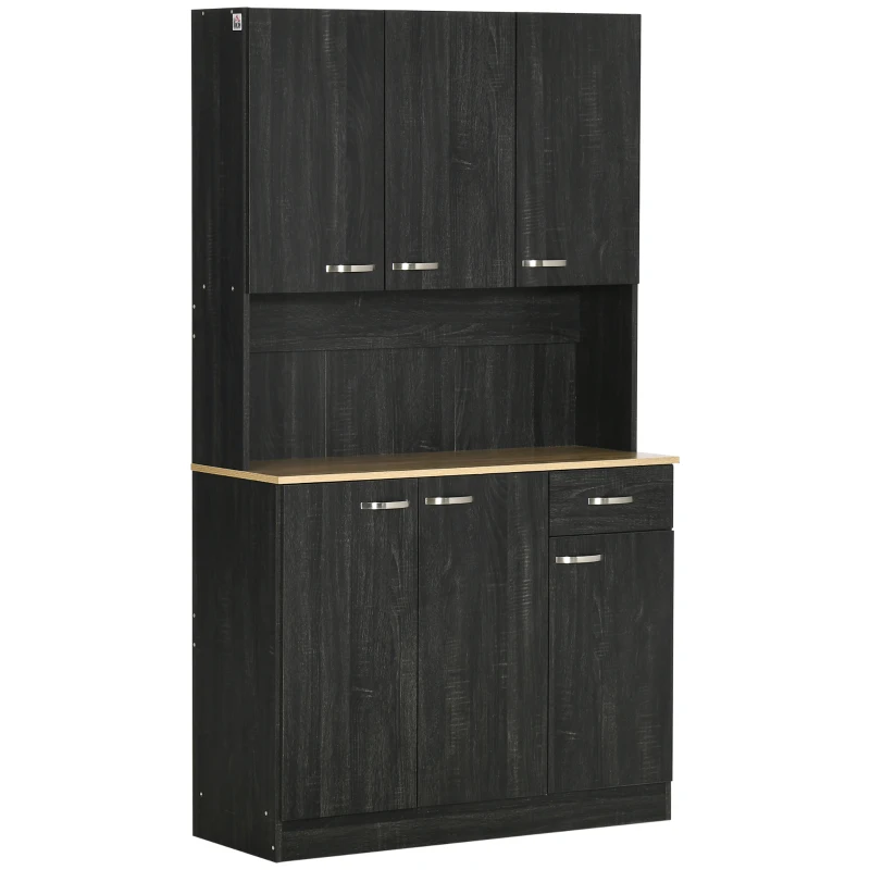 HOMCOM Mobile Dispensa Alto in Legno con Cassetti e Armadietti, 101x39x180 cm, Nero