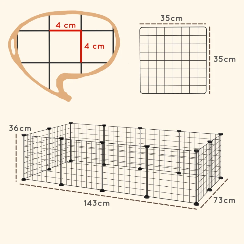 PawHut tarc modular pentru animale, 35x35cm, negru