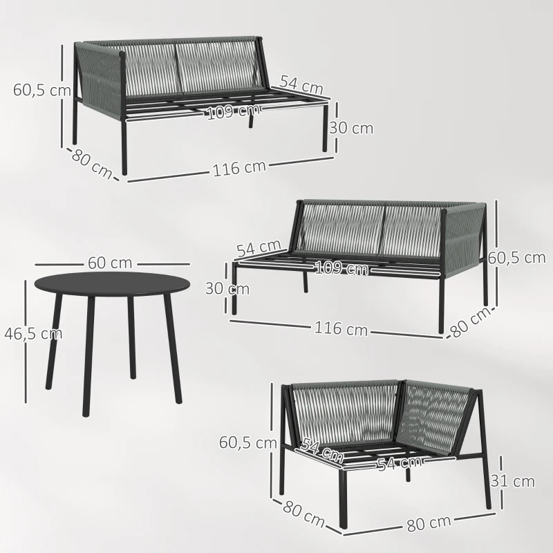 Outsunny Gartenmöbel Set Polyrattan Lounge-Set mit Ecksofa Tisch Kissen für 6 Personen Dunkelgrau(m-3)