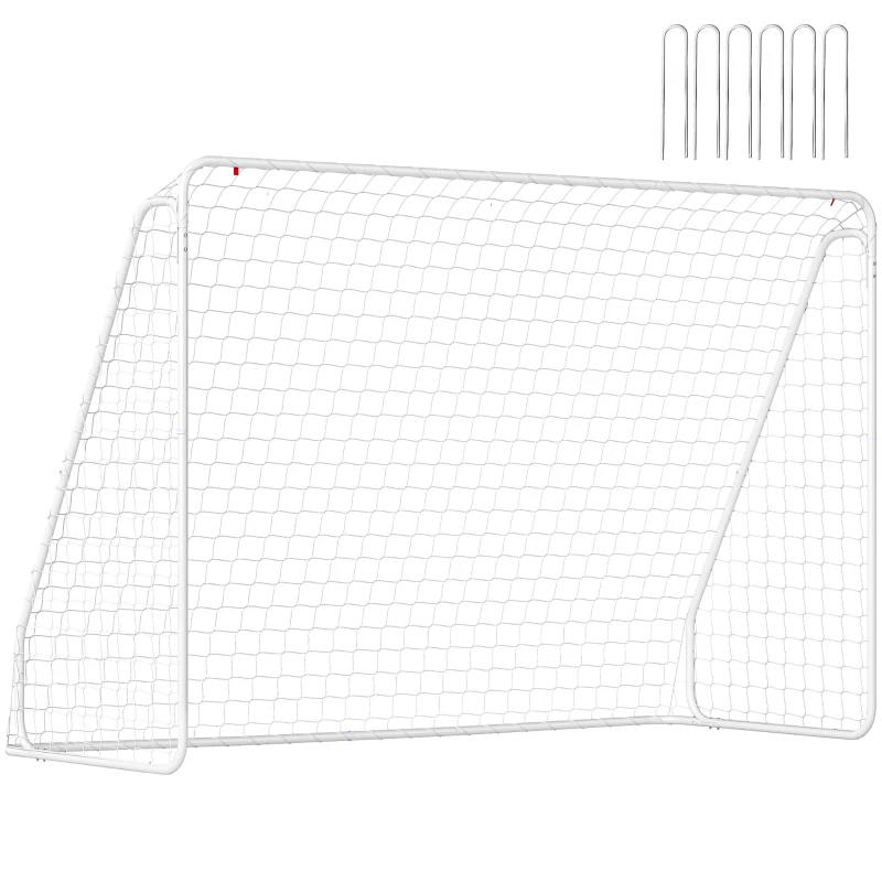 HOMCOM But de football - cage de foot - but d'entrainement dim. 301L x 120l x 200H cm - châssis métal époxy filet PE - piquets inclus - blanc