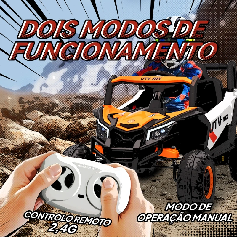 AIYAPLAY Carro Elétrico para Crianças 12V com 2 Motores Controlo Remoto 2,4G Velocidade até 7 km/h e USB 96x61x56 cm Laranja
