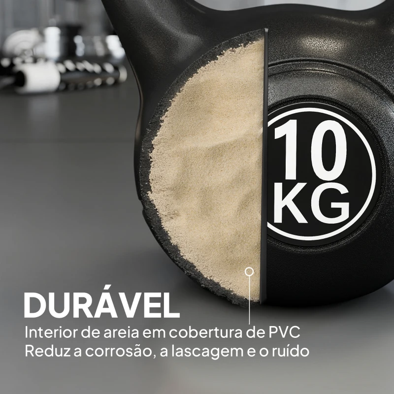 HOMCOM Peso Russo de 10 kg Kettlebell Preenchido de Areia com Punho Largo e Antiderrapante para Trenos em Casa e Ginásio 25x19x28 cm Preto