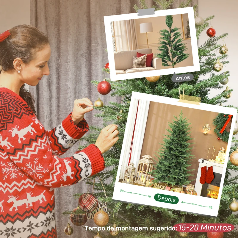 HOMCOM Árvore de Natal Artificial 180 cm com 1794 Ramos Densos Suporte Metálico Dobrável para Interior Verde
