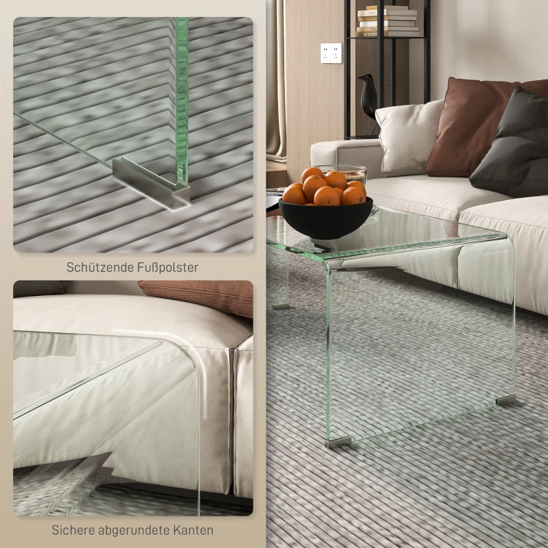 HOMCOM Stabilny stolik kawowy ze szkła, jednolity design, prosty i nowoczesny, 80 x 45 x 35 cm, przezroczysty
