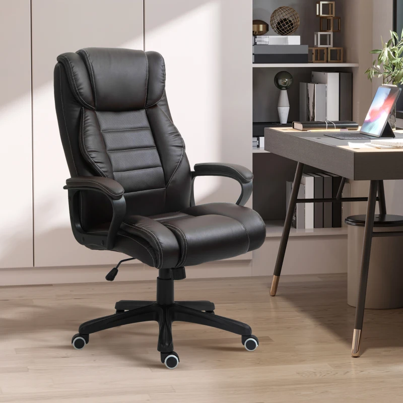 Vinsetto Massage Bureaustoel, verstelbare Directiestoel, ergonomische Draaistoel, 6 Vibratiepunten, Bruin(m-12)