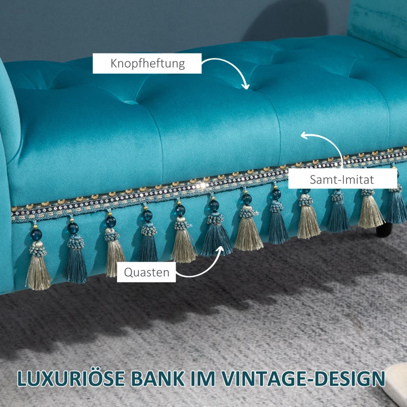 HOMCOM luxe zitbank gestoffeerde bank populierenhout rubber blauw