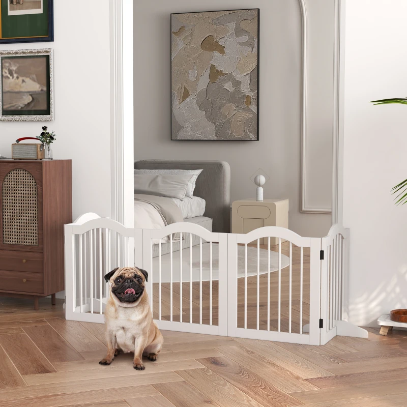 PawHut Hunde-Absperrgitter, 5 Paneele, klappbar, flexibel, Massivholz/MDF, 254,5x29,5x61 cm, Weiß