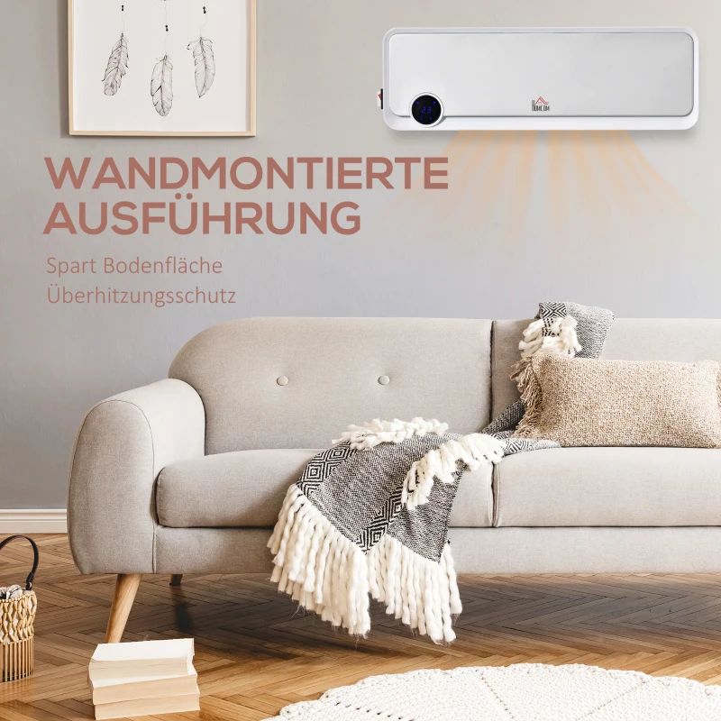 HOMCOM Heizlüfter zur Wandmontage 2000W mit Fernbedienung, 3 Betriebsmodi, LED-Display 12h Timer(m-9)