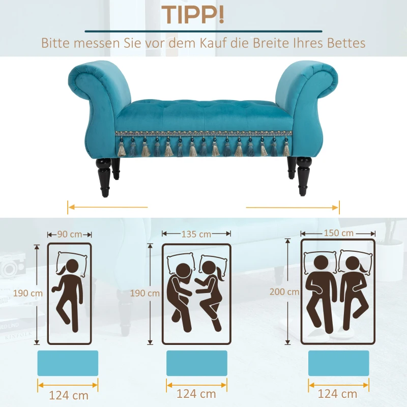 HOMCOM luxe zitbank gestoffeerde bank populierenhout rubber blauw