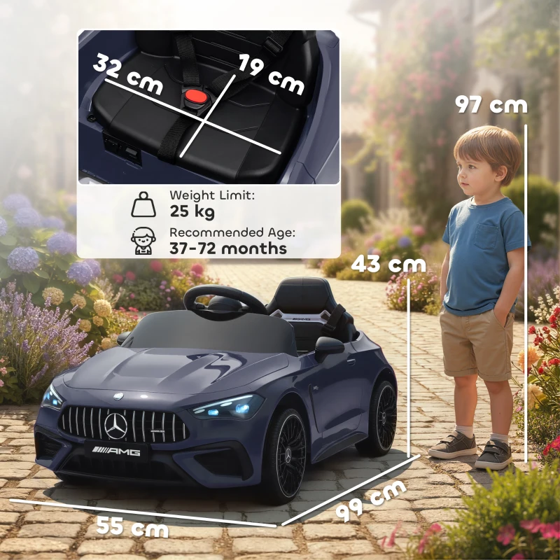 AIYAPLAY Auto elettrica per bambini, design Mercedes, motori 12V, telecomando, luci LED, musica, per bambini 3-6 anni, Grigio