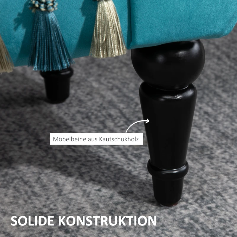 HOMCOM luxe zitbank gestoffeerde bank populierenhout rubber blauw