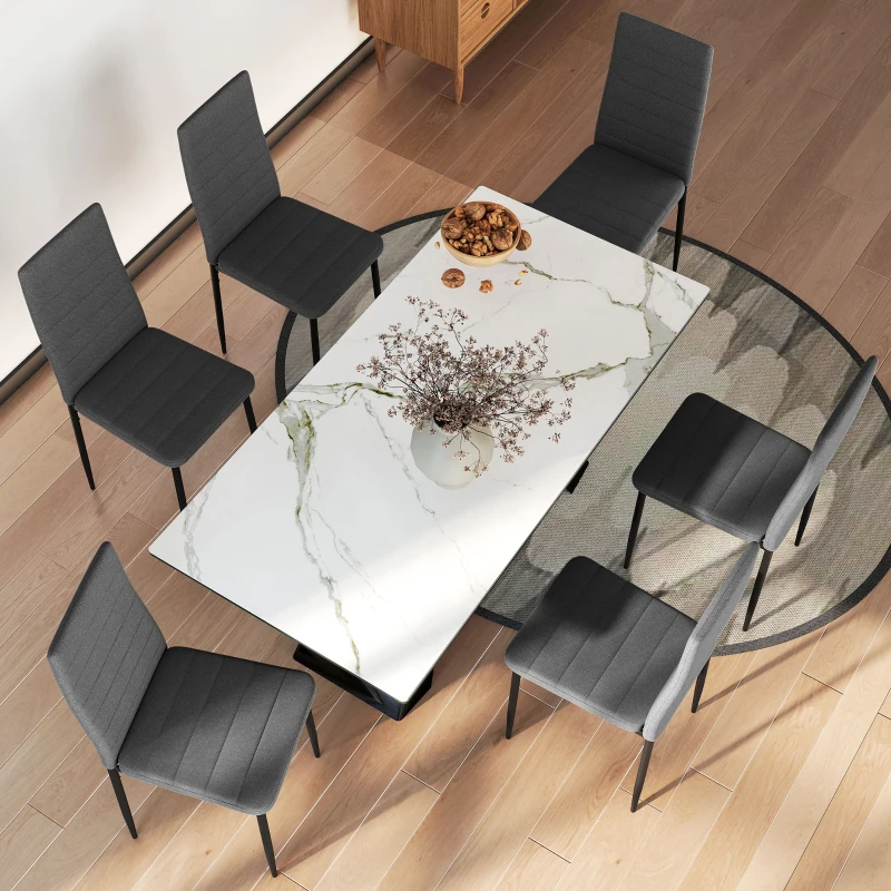 HOMCOM Set di 6 Sedie da Pranzo Moderne Rivestite in Tessuto Effetto Lino con Schienale Alto e Gambe in Metallo 41x50x97 cm Grigio