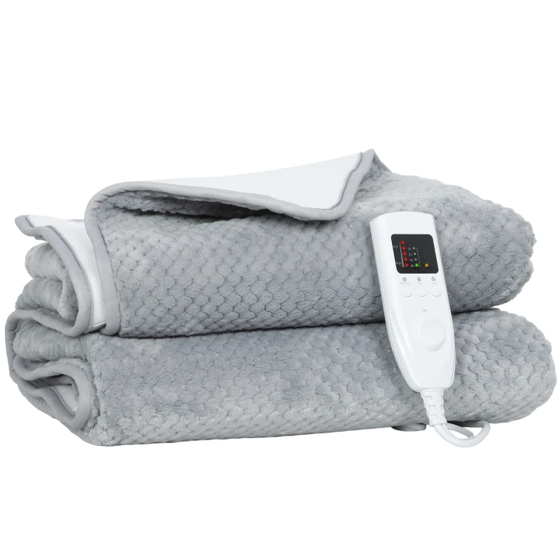 HOMCOM Coperta Elettrica 160x140 cm con 5 Livelli di Calore e 2 Telecomandi, in Pile e Poliestere Grigio