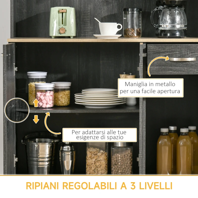 HOMCOM Credenza Cucina Alto con Cassetti e Armadietti, Mobile Dispensa Alto in Legno,101x39x180 cm, Nero | Aosom Italy