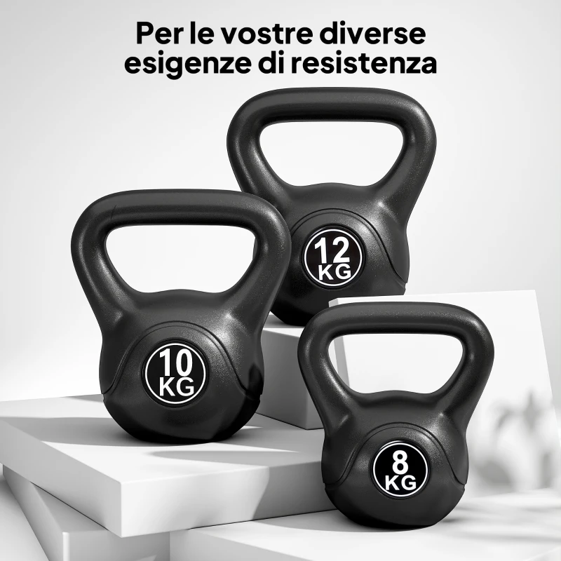 HOMCOM Kettlebell 10kg per Sport e Fitness con Base Piatta e Impugnatura, Kettlebell Pesi per Allenamento Home Gym Casa e Palestra, 25x19x28 cm, Nero