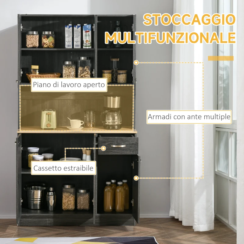 HOMCOM Credenza Cucina Alto con Cassetti e Armadietti, Mobile Dispensa Alto in Legno,101x39x180 cm, Nero | Aosom Italy