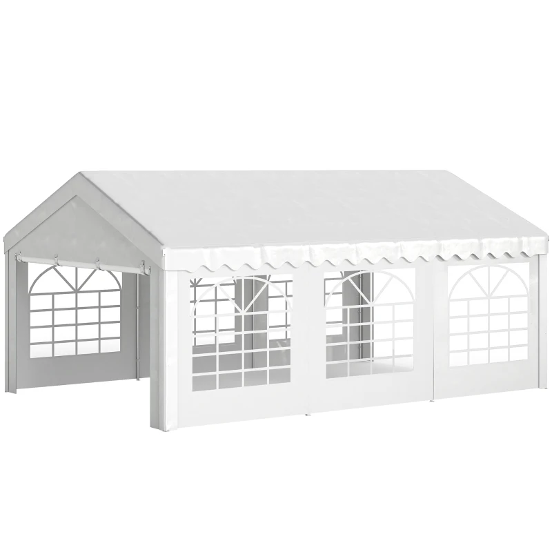 Outsunny Carpa para Fiesta Cochera Gazebo 6x4m Pergola Cenador Pabellón 4 Paneles Laterales Ventanas Anti-UV para Eventos Bodas Acero PE Blanco