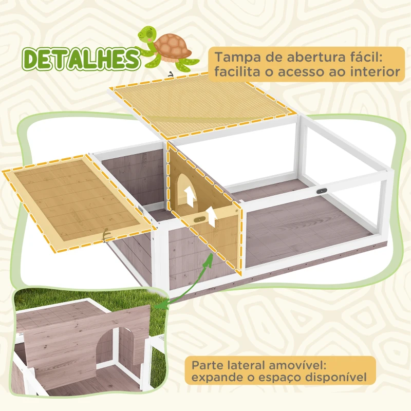 PawHut Terrario para Reptéis Casa para Tartarugas de Madeira com Painéis Laterais Transparentes e Trava 91x60,5x32 cm Castanho Acinzentado
