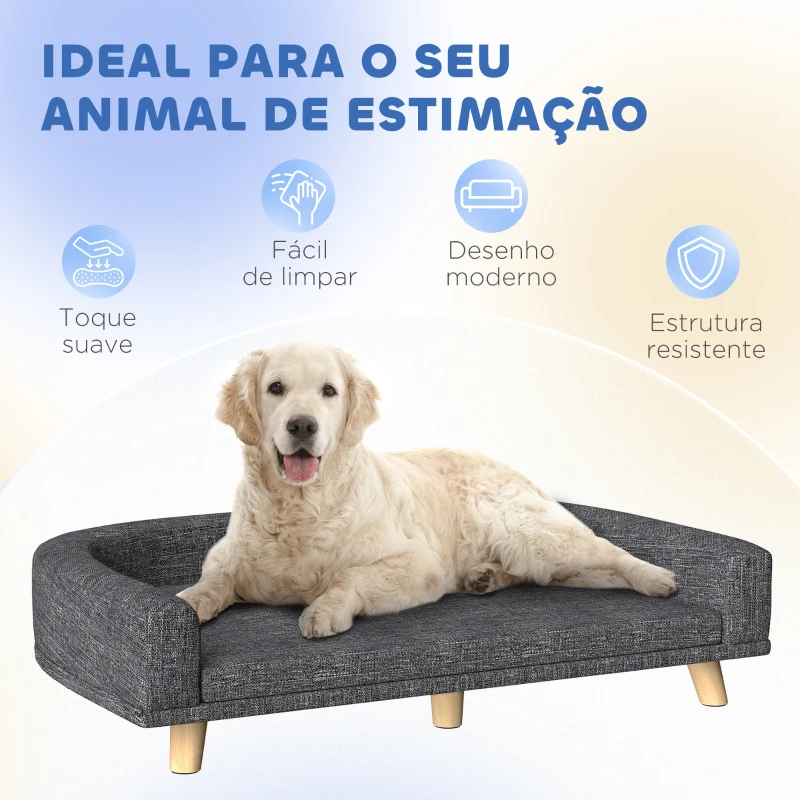 PawHut Sofá para Cães Cama Elevada para Cães Estofada com Almofada Lavável e Pés de Madeira de Pinho 98x67x25 cm Cinza Escuro