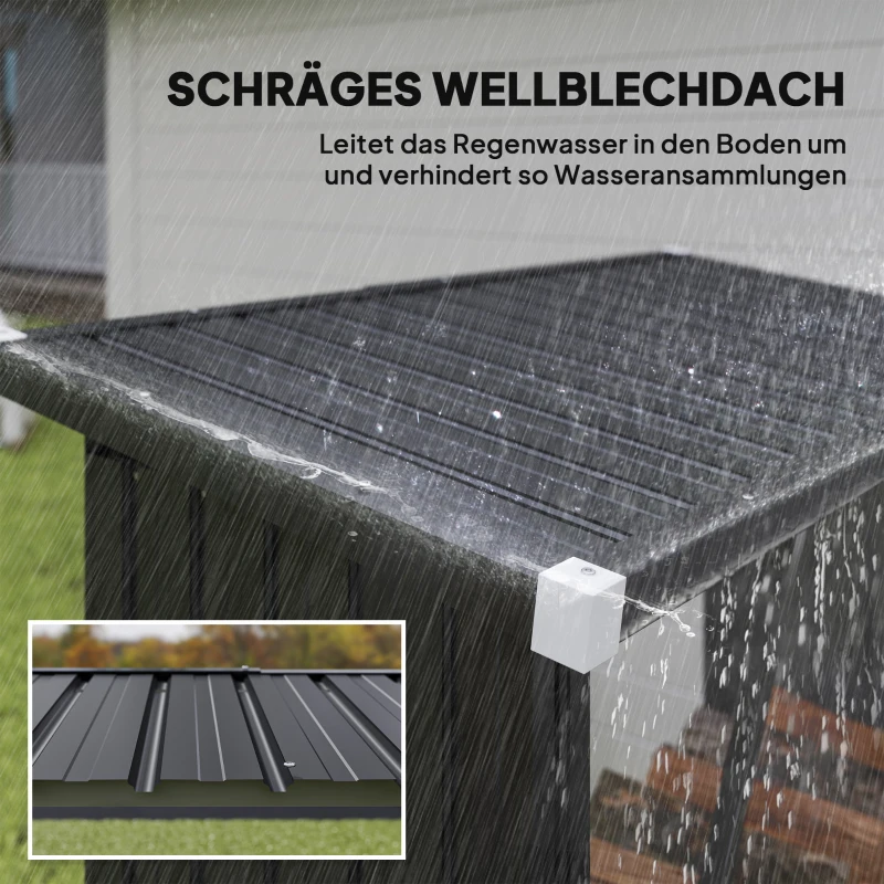 Outsunny Brennholzschuppen, Feuerholzunterstand, Stahl, erhöhter Boden, Schrägdach, 150 x 66,5 x 150 cm, Dunkelgrau(m-6)