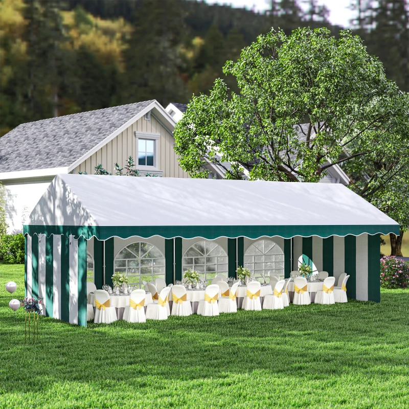 Outsunny 8 x 4m Garden Gazebo with Sides, Galvanised Marquee Party Tent with Eight Windows and Double Doors, for Parties, Wedding and Events