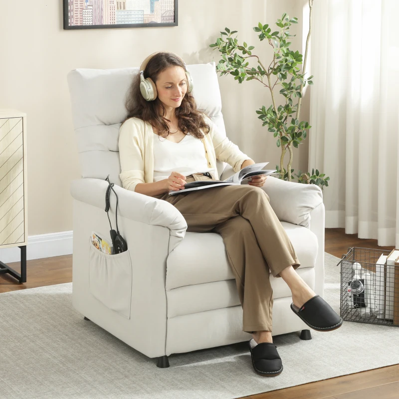 HOMCOM Elektrischer Relax-Massagesessel mit Heizfunktion, verstellbarer Sessel, Fußstütze, leiser Motor, 82x99x106cm, Creme