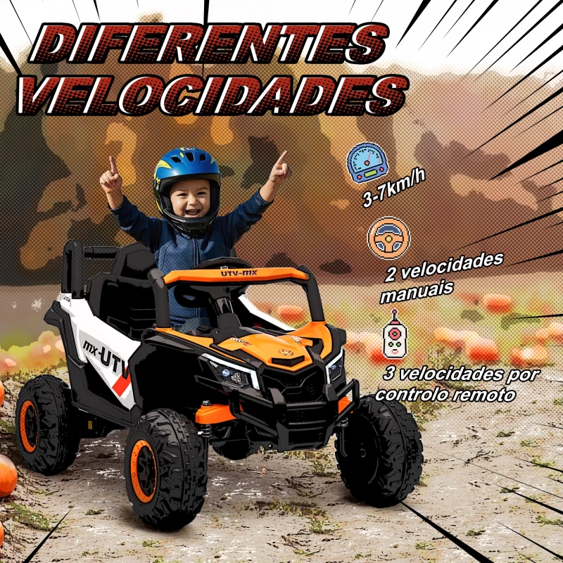 AIYAPLAY Carro Elétrico para Crianças 12V com 2 Motores Controlo Remoto 2,4G Velocidade até 7 km/h e USB 96x61x56 cm Laranja