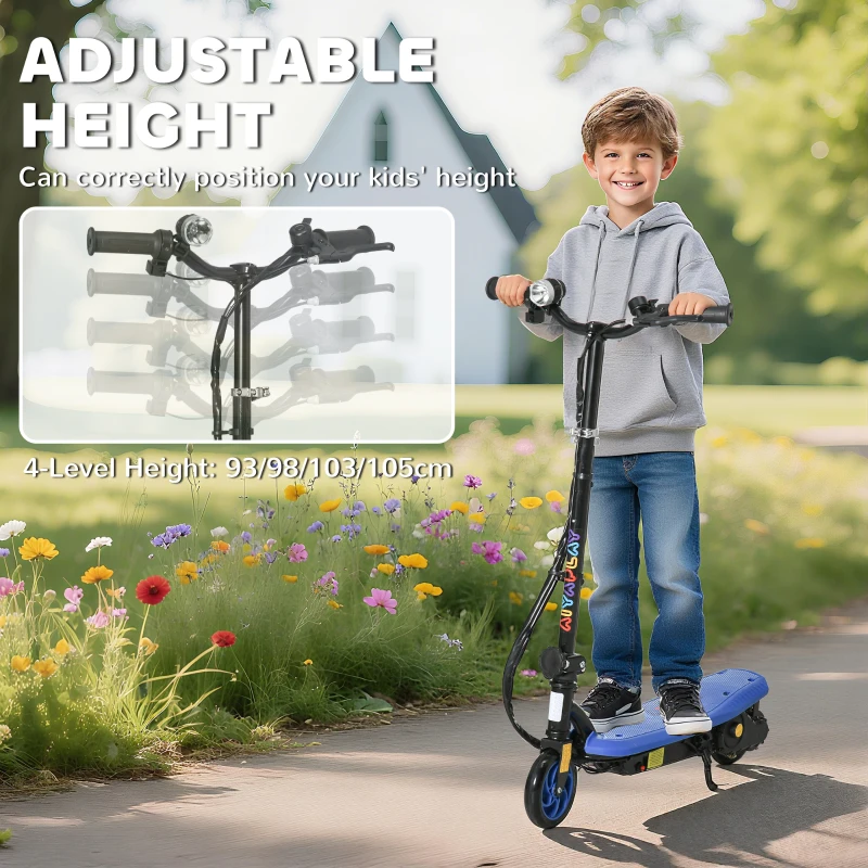 HOMCOM Foldable Electric Scooter, with LED Headlights, for Ages 7-14 Years, Blue