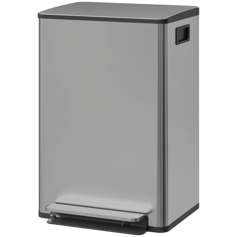 HOMCOM Poubelle cuisine 50L, poubelle à pédale, seau intérieur amovible, couvercle à fermeture douce, 41,7x36,6x62cm, argent