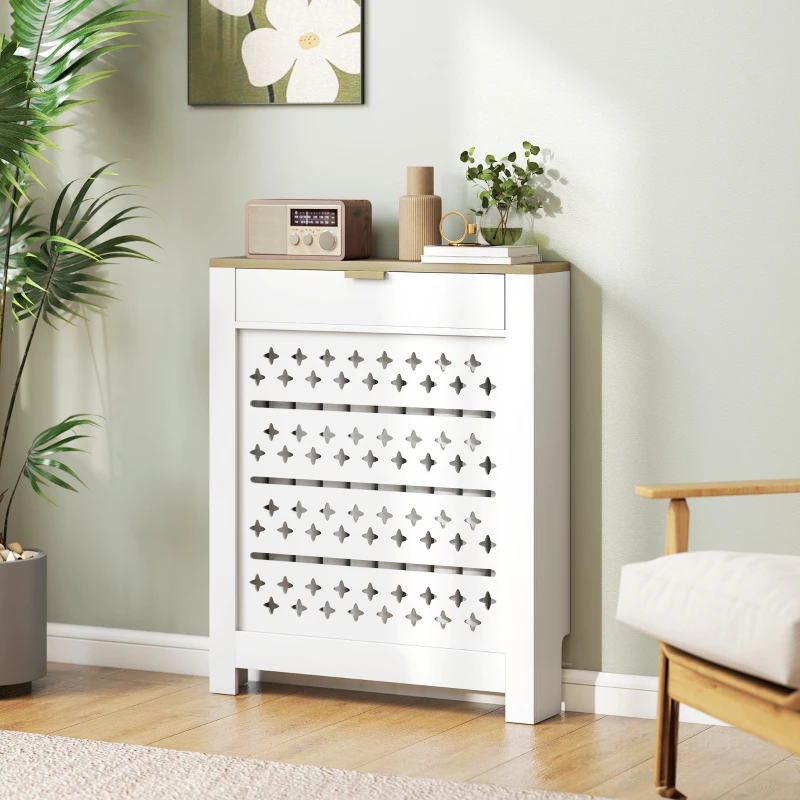 HOMCOM Radiator Cover, Radiator Cover with Flip-Door Cabinet and Top Shelf, 78 x 19 x 95.5 cm, white