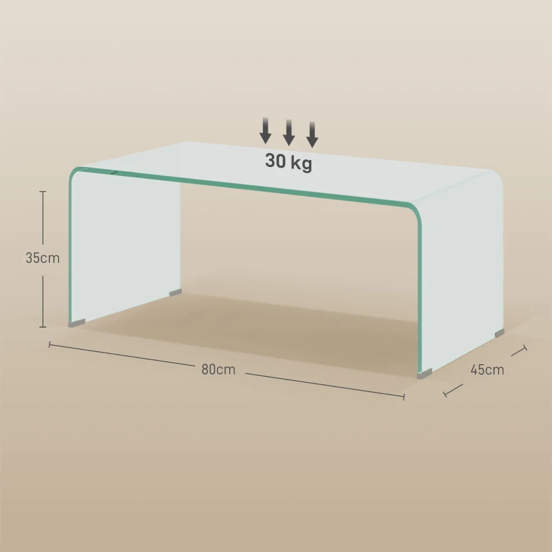 HOMCOM Stabilny stolik kawowy ze szkła, jednolity design, prosty i nowoczesny, 80 x 45 x 35 cm, przezroczysty