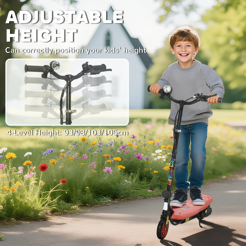 HOMCOM Foldable Electric Scooter, with LED Headlights, for Ages 7-14 Years, Red
