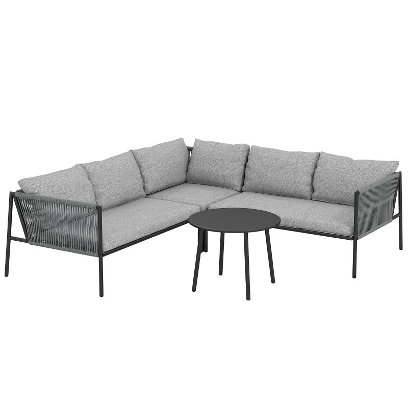 Outsunny Gartenmöbel Set Polyrattan Lounge-Set mit Ecksofa Tisch Kissen für 6 Personen Dunkelgrau