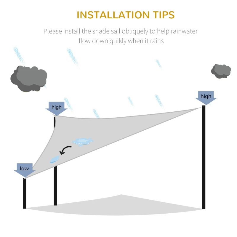 Outsunny 4x4m Triangle Sun Shade Sail - Outdoor UV Protection HDPE Canopy for Patio Deck Shelter, with Steel Rings and Ropes, Grey