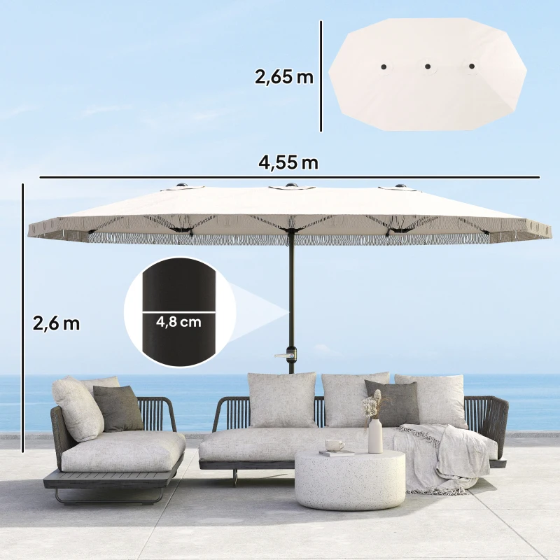 Outsunny Chapéu de Sol Duplo 4,5x2,65 m com Manivela Manual Resistente a Água e Proteção UV30+ Chapéu de Sol Grande Creme