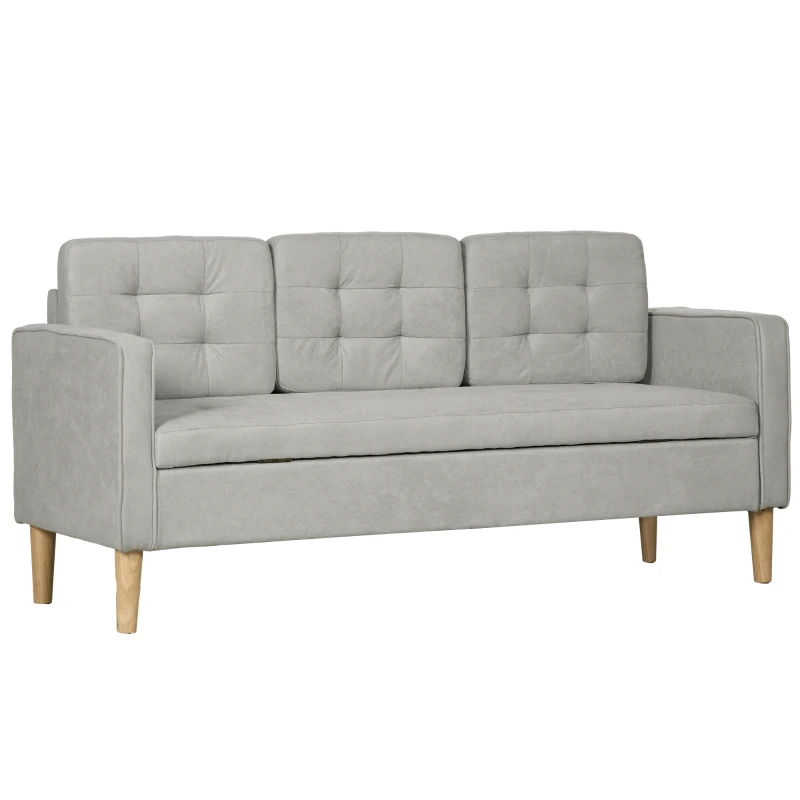 HOMCOM Dreisitzer-Sofa, Polstersofa mit Stauraum, Kissen, Holzrahmen, 166,5x62x82cm, Hellgrau