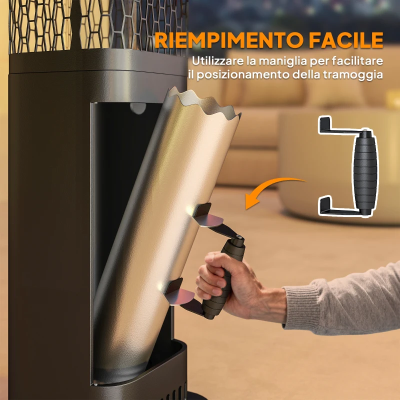 Outsunny Stufa a Pellet da Esterno Potenza 6.86Kw con Base Antiscivolo, Tubo in Vetro e Rete in Metallo, Nero