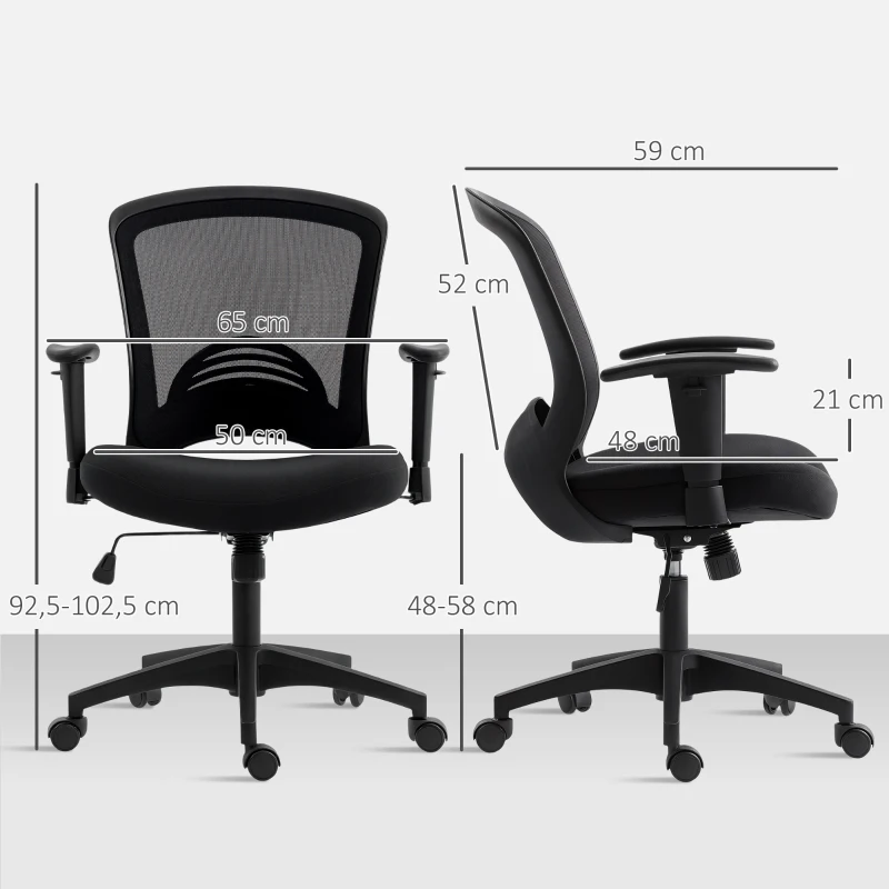 HOMCOM Netz-Bürostuhl, verstellbarer Schreibtischstuhl mit Netzstoff-Rückenlehne, rollbar, mit Kippfunktion, Schwarz(m-3)