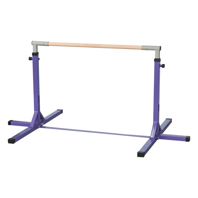 HOMCOM Gymnastik-Turnreck, Reckstange, 13-stufig höhenverstellbar, bis 75 kg belastbar, Stahl, Buchenholz, Lila