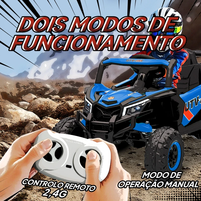AIYAPLAY Carro Elétrico para Crianças 12V com 2 Motores Controlo Remoto 2,4G Velocidade até 7 km/h e USB 96x61x56 cm Azul