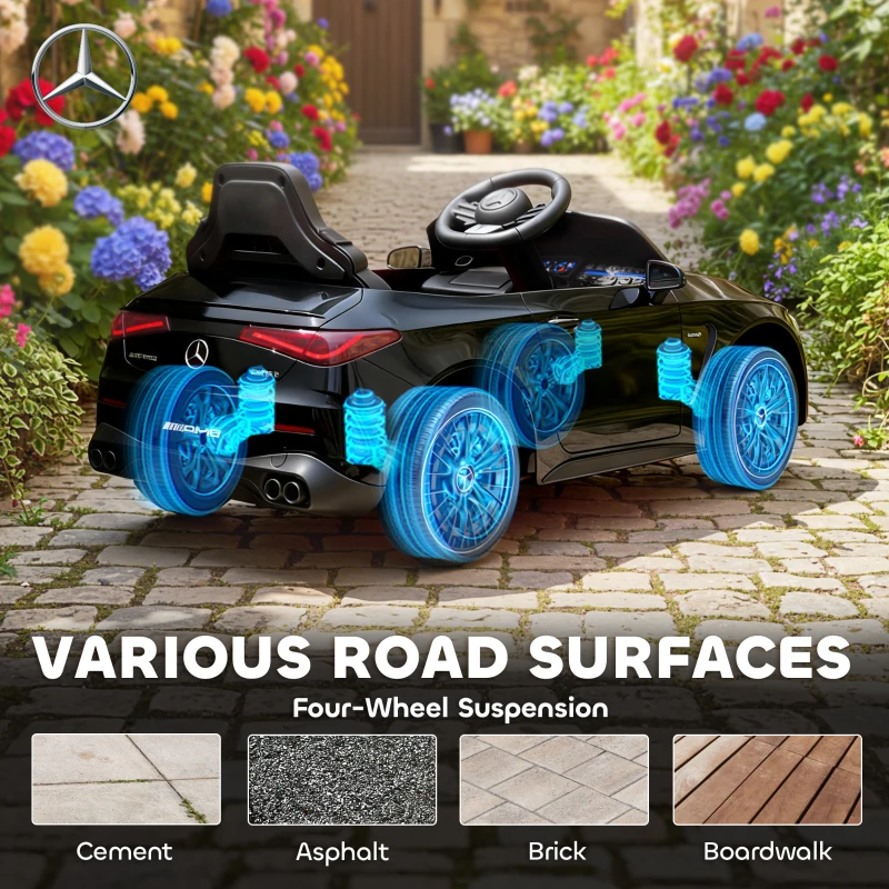 AIYAPLAY Auto elettrica per bambini, design Mercedes, motori 12V, telecomando, luci LED, musica, per bambini 3-6 anni, Nero