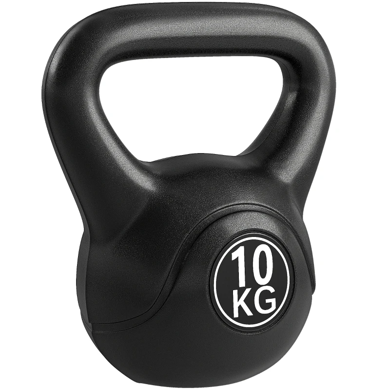 HOMCOM Pesa Rusa de 10 kg Kettlebell Relleno de Arena con Mango Ancho Antideslizante para Entrenamiento 25x19x28 cm Negro