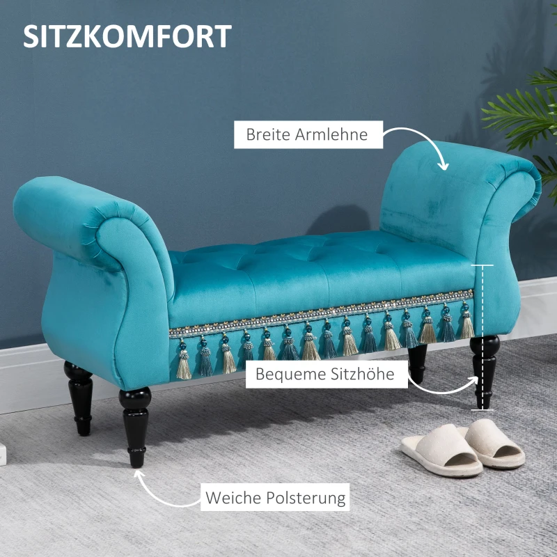 HOMCOM luxe zitbank gestoffeerde bank populierenhout rubber blauw
