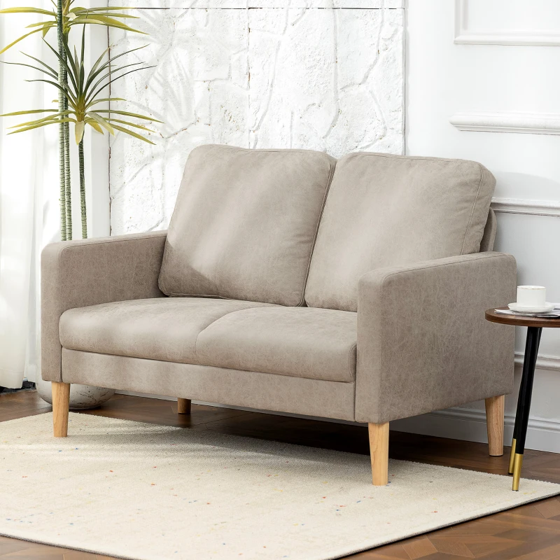 HOMCOM Sofá de 2 Plazas Tapizado en Microfibra con Patas de Madera Reposabrazos 130x78x85 cm Crema
