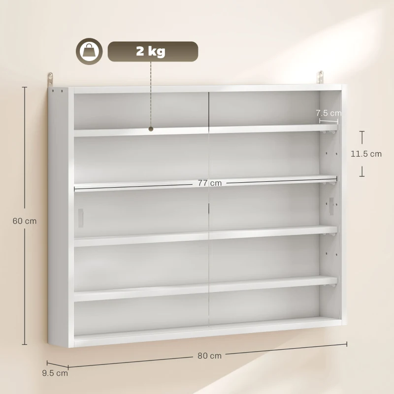 HOMCOM panou cu 5 etajere, polite reglabile, 80x9.5x60cm, alb(m-3)
