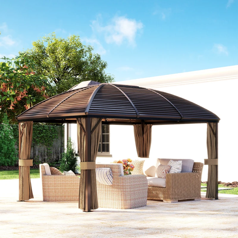 Outsunny Gartenpavillon, Partyzelt, Festzelt, 4 x Doppel-Seitenteile, wasserdicht, 2 Laternenhaken, ca. 4 x 3 x 2,8 m, Braun(m-8)
