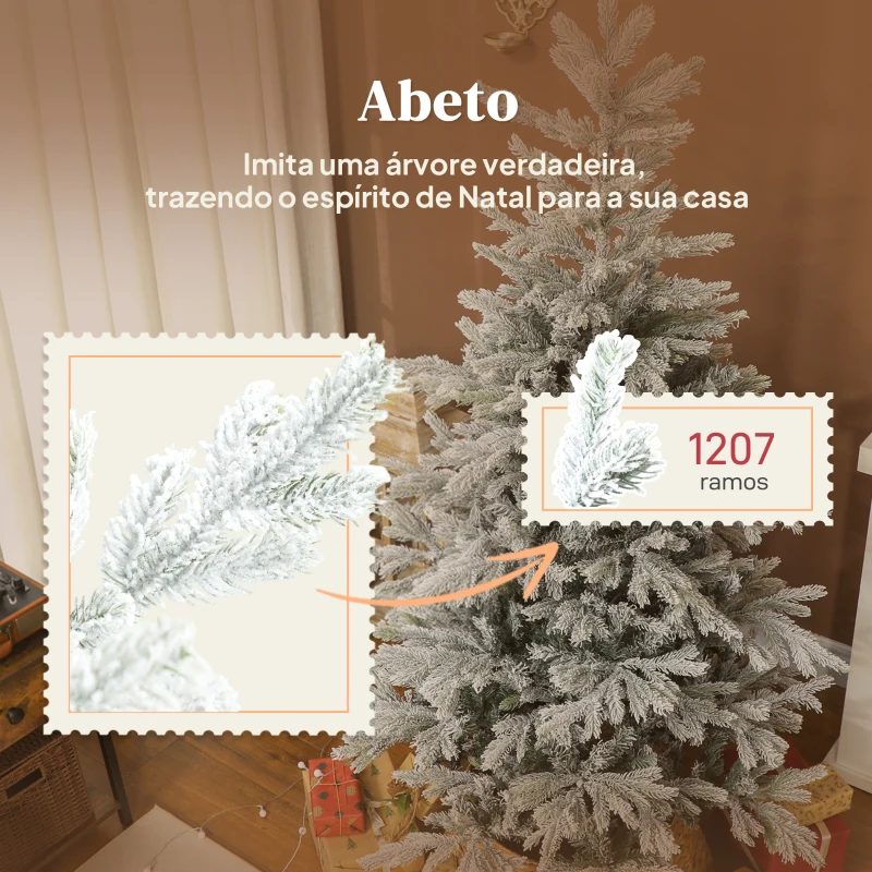 HOMCOM Árvore de Natal Artificial 180 cm Árvore de Natal Nevada com 1207 Ramos Base Dobrável e Fácil de Montar Verde