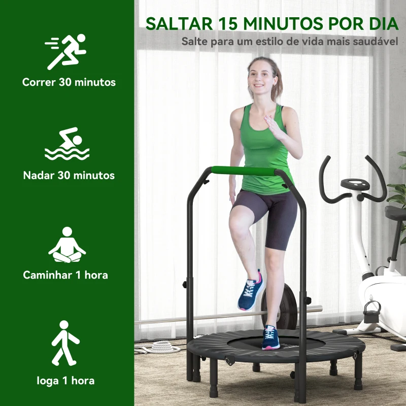 HOMCOM Trampolim Fitness Ø102 Trampolim Dobrável com Pega Ajustável em 4 Níveis Estrutura de Aço Verde