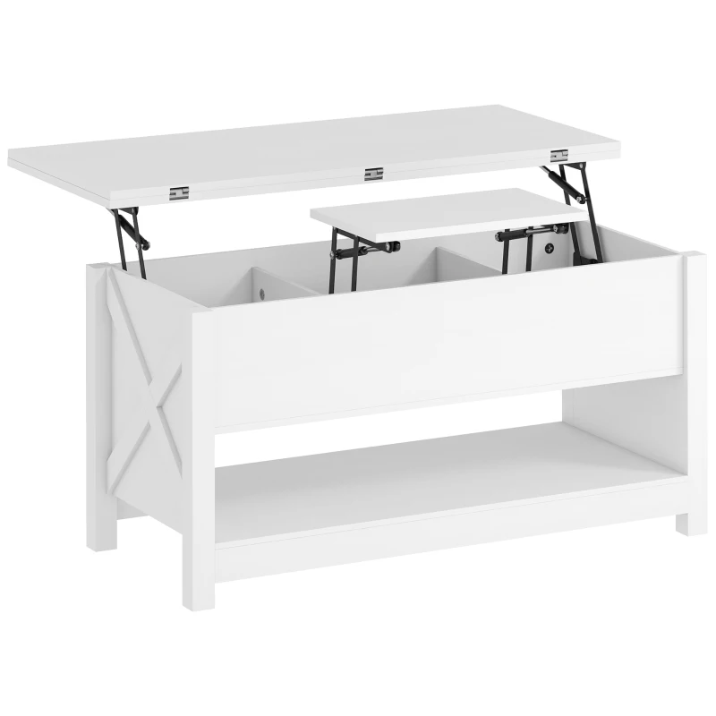 HOMCOM Mesa de Centro Elevable y Extensible con Compartimentos Ocultos Estante Abierto 100x90x64 cm Blanco